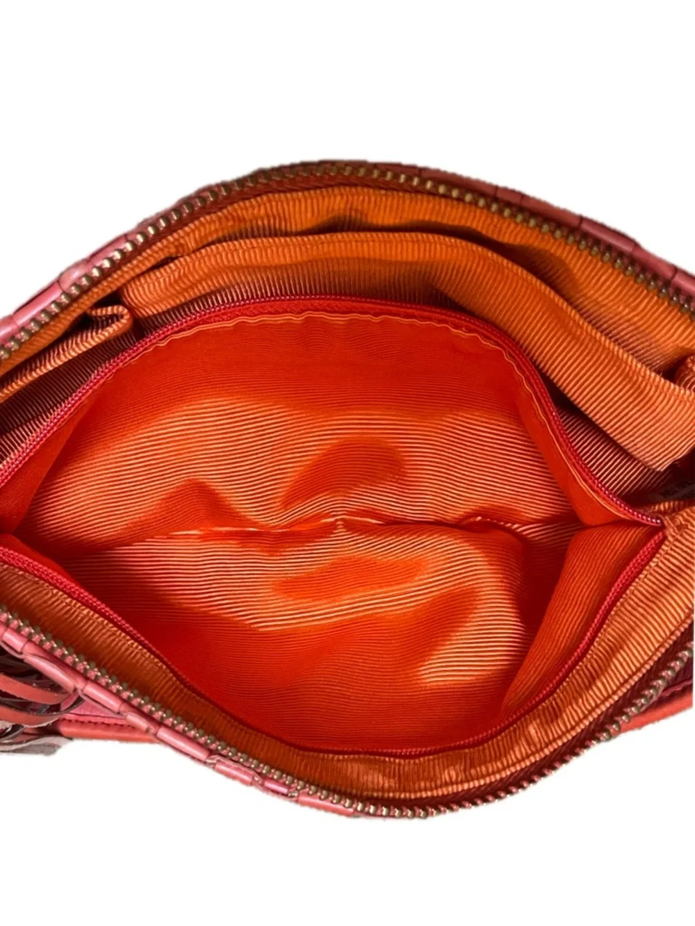 Elliott Lucca Intreccio III Woven Coral Orange Handbag - Picture 12 of 14